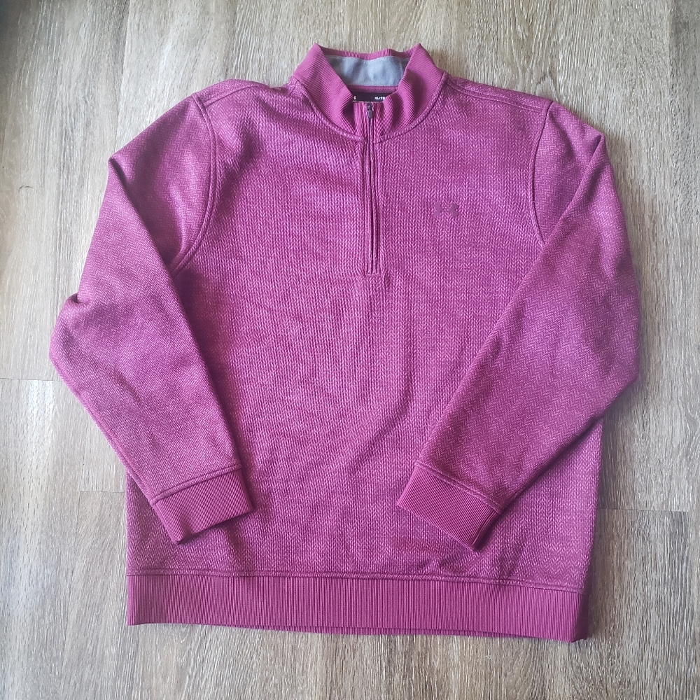 Under Armour Sweater Mens XL Red Burgundy Loose Fit Coldgear Quartr Zip Pullover